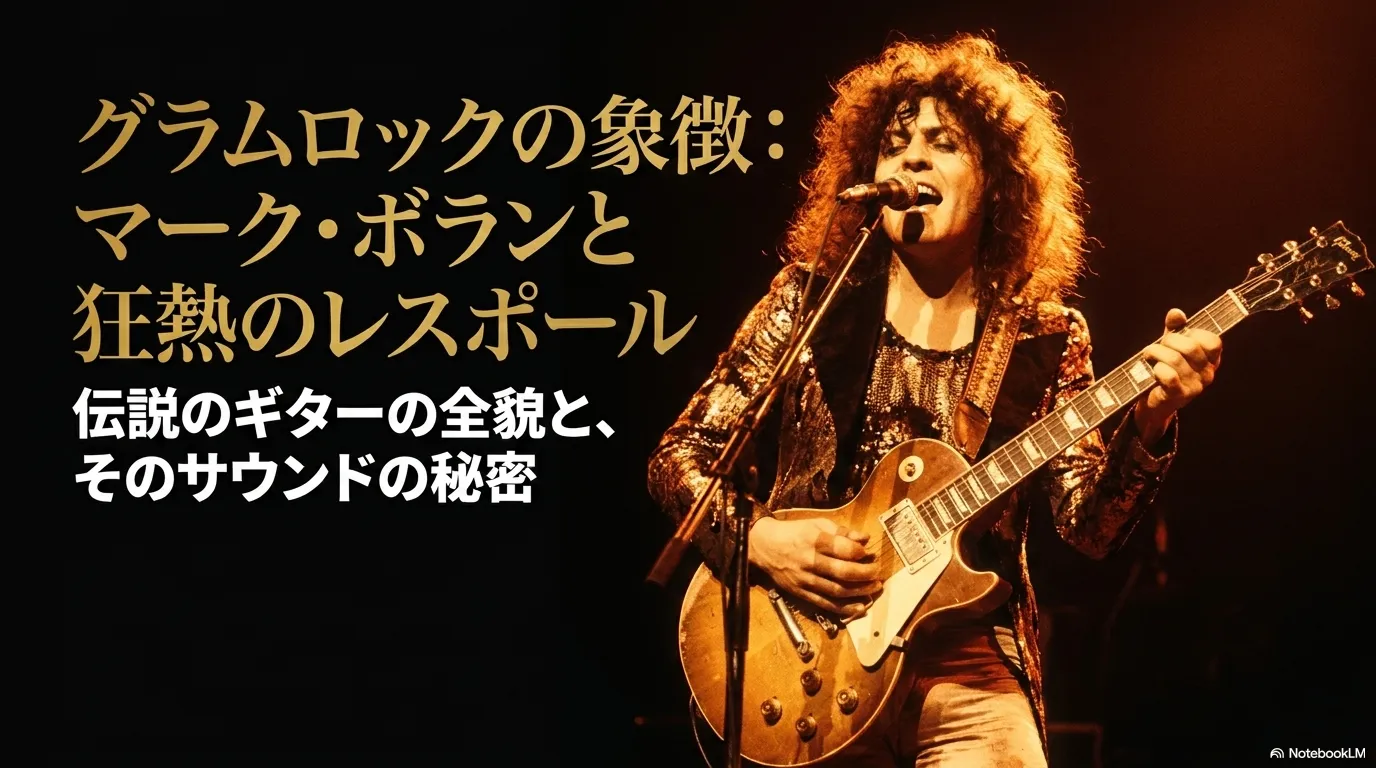 マークボランとレスポールをグラムロックの象徴として紹介する導入画像