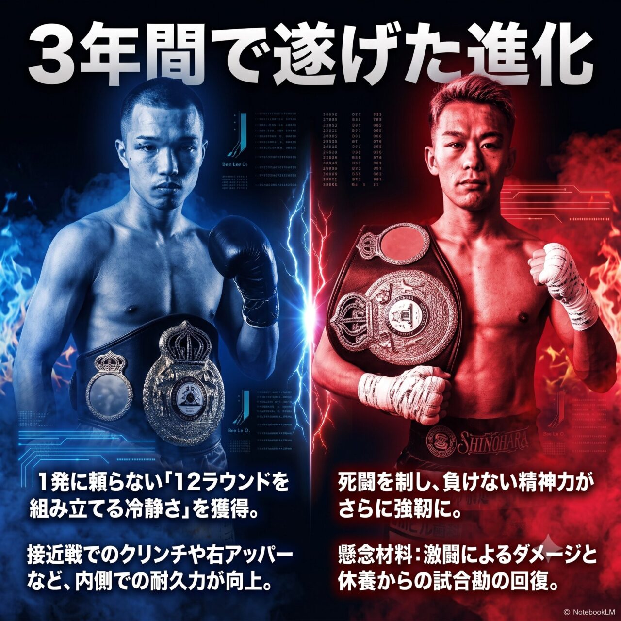 増田陸と堤聖也が初戦から約3年間で遂げた進化を表現したイメージ図解