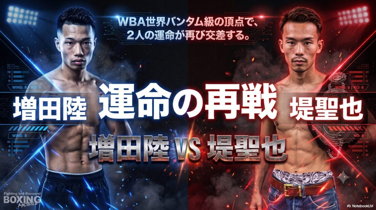 増田陸vs堤聖也の再戦をテーマにしたWBA世界バンタム級の対戦イメージ