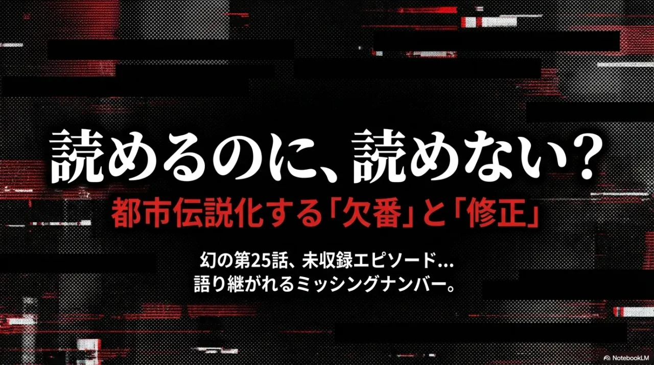 欠番と修正や未収録が都市伝説化することを示すグリッチ風の画像
