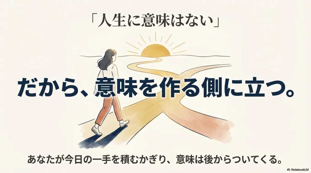 人生に意味はないからこそ自分で作る側に立つという決意を表すイラスト