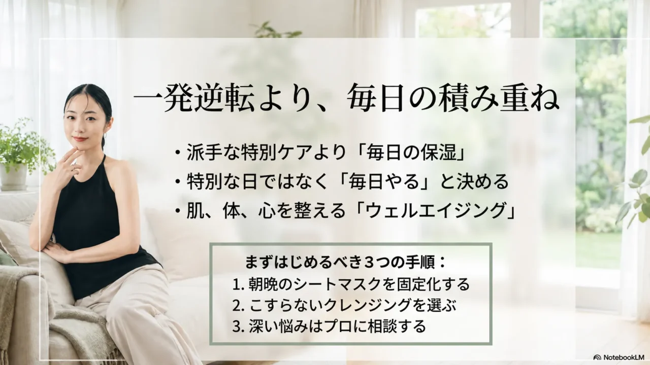 MEGUMIさん流アンチエイジングは毎日の保湿と積み重ねが大切だと示す画像