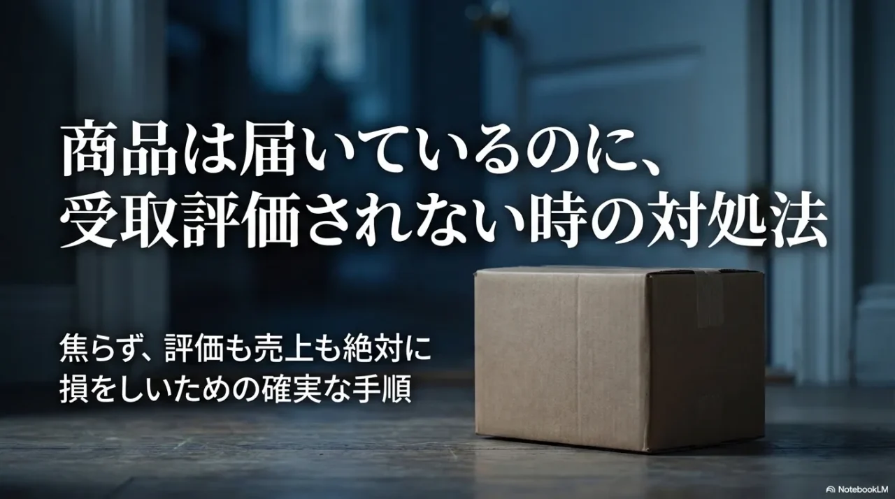 メルカリで到着済みなのに受取評価が進まない不安を表す小包のイメージ写真