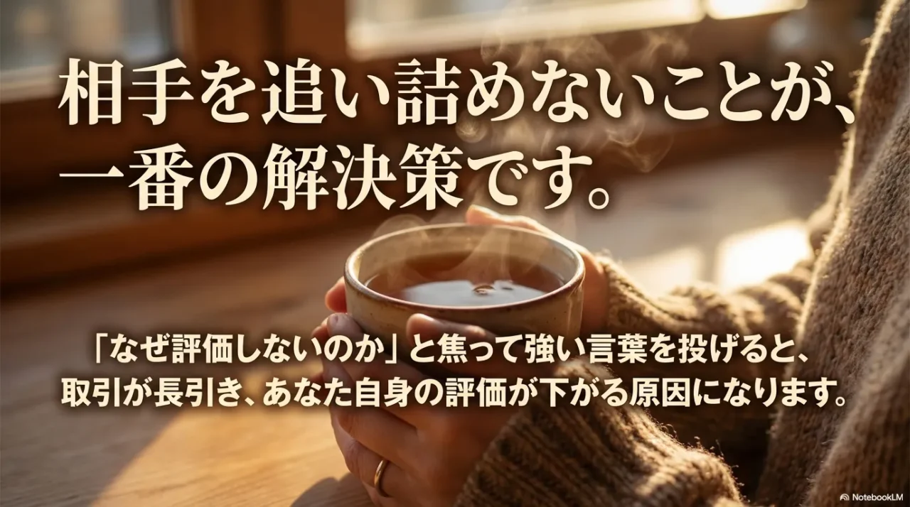 受取評価を急かさず落ち着いて対応する大切さを伝えるイメージ写真