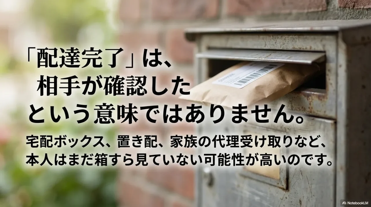 配達完了表示でも本人確認や検品が済んでいないことがある状況を示す写真