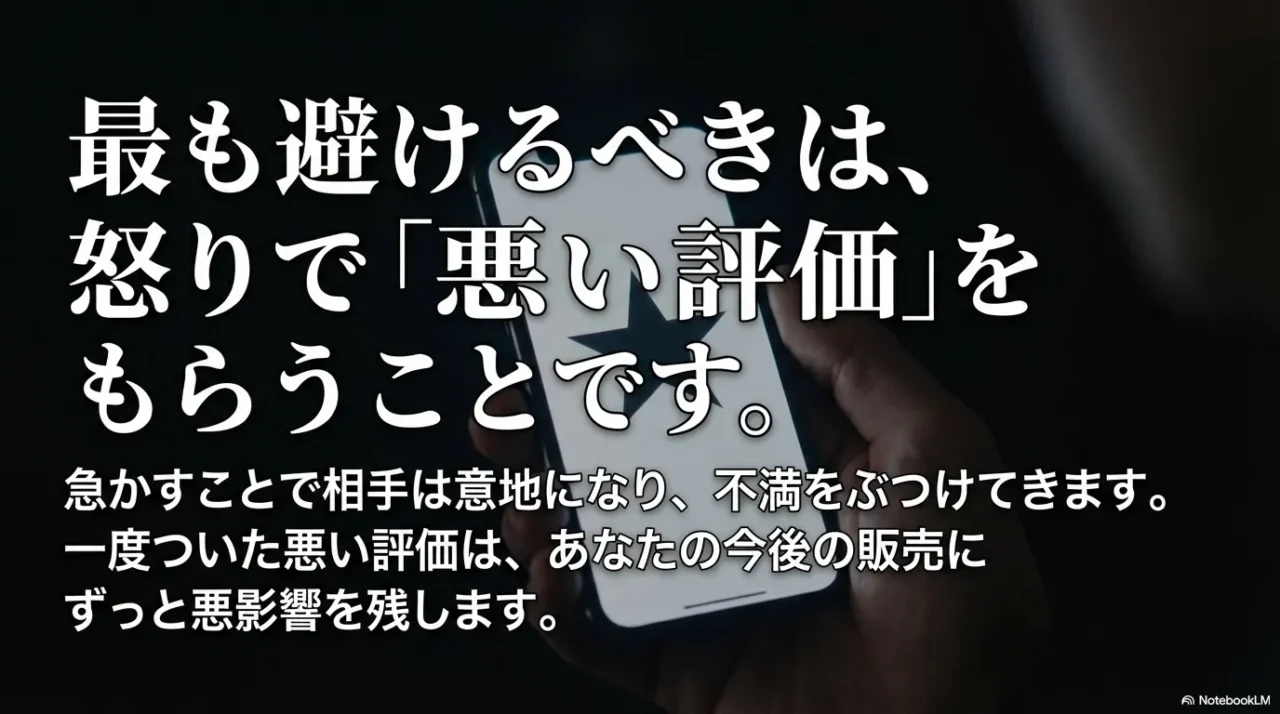 焦って催促すると悪い評価につながりやすいリスクを示すイメージ写真