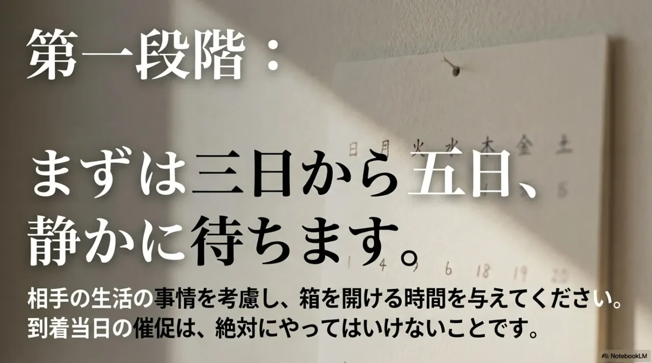 到着後すぐ催促せず3〜5日待つ判断を促すイメージ写真