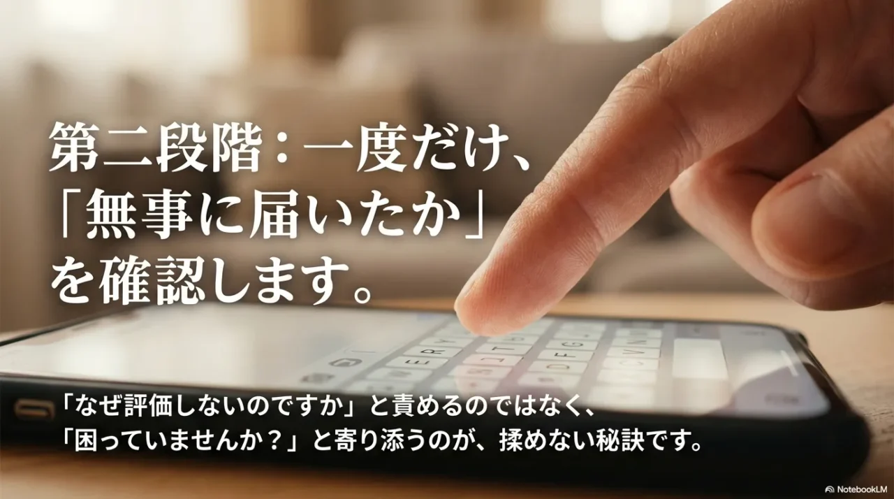 催促ではなく無事に届いたかを一度だけ確認する流れを示すイメージ写真