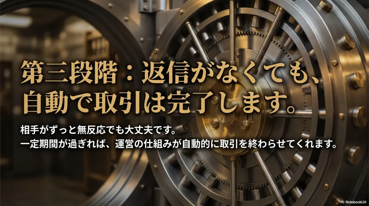返信がなくても一定期間後に仕組みで取引が進むことを示すイメージ写真