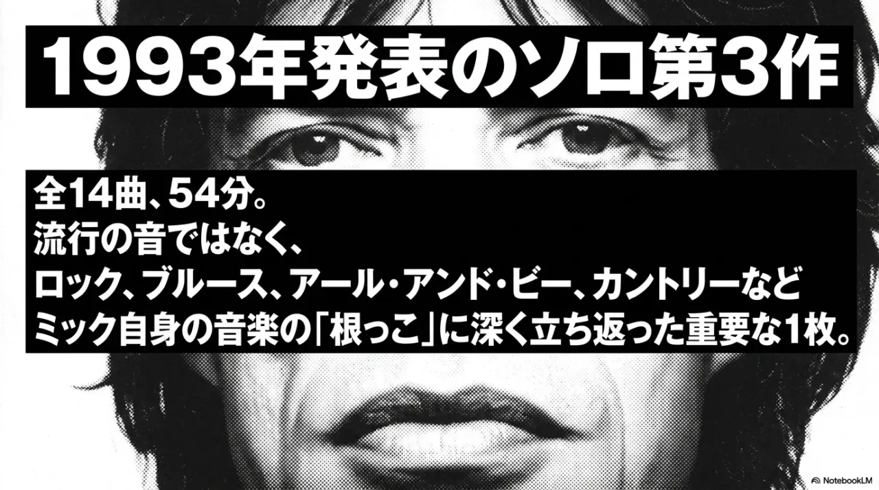 ミック・ジャガー『Wandering Spirit』は1993年発表のソロ第3作と紹介する画像