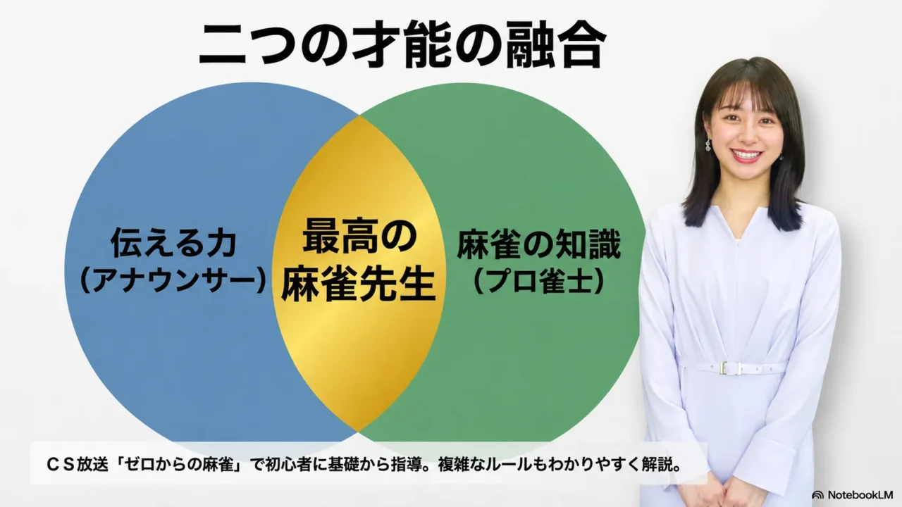 林美沙希のアナウンサーとしての伝える力とプロ雀士としての麻雀知識が融合することを示した画像