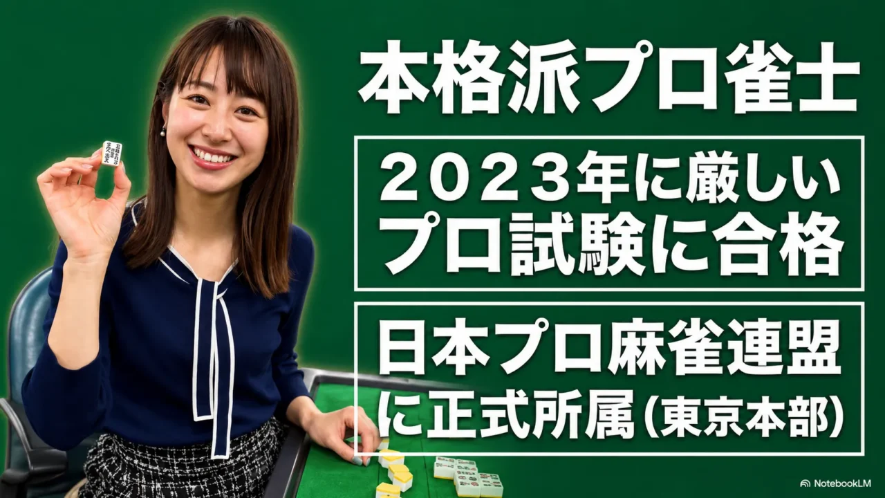 林美沙希が2023年にプロ試験に合格し日本プロ麻雀連盟に所属したことを紹介する画像