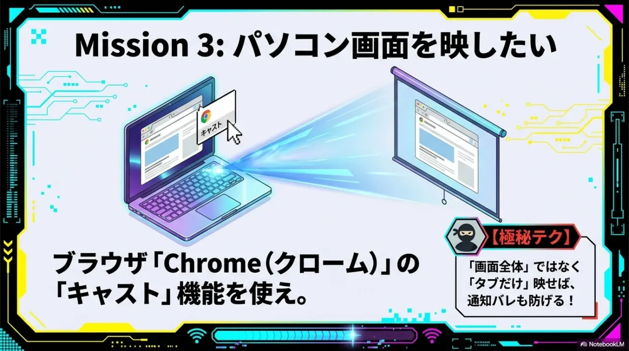 タブ・画面全体・ファイルの3種類でPCからMogo3proへキャストする概要