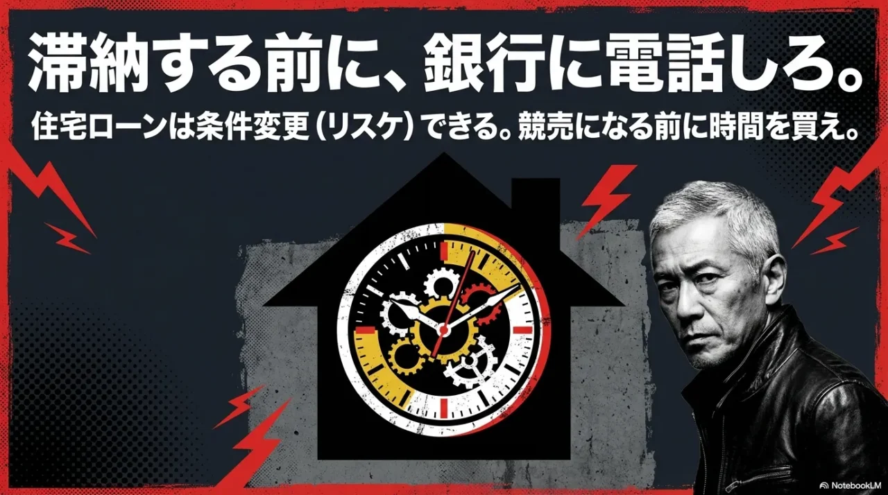 「滞納する前に銀行に電話しろ。住宅ローンは条件変更できる」と示す画像