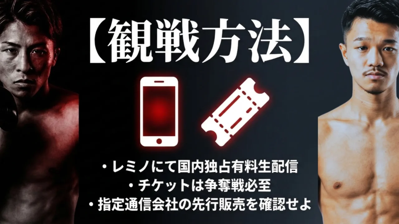 Lemino配信とチケット争奪戦を含む観戦方法をまとめた画像。