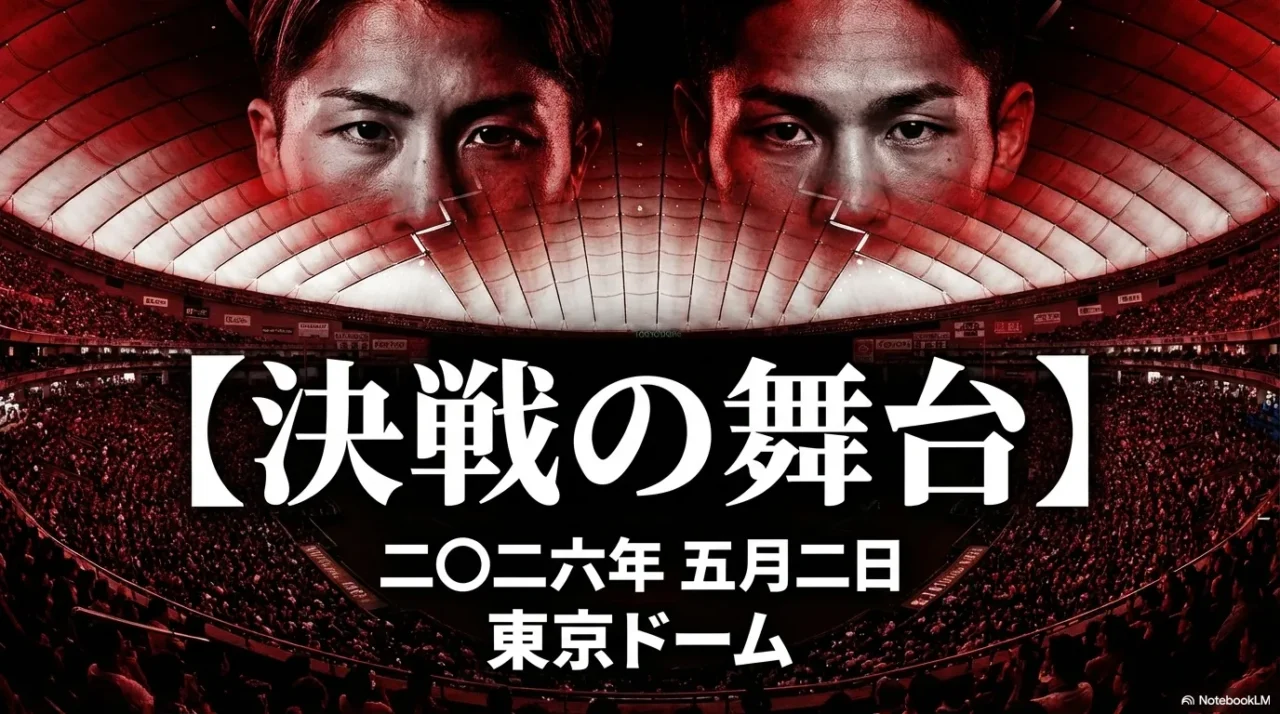 2026年5月2日に東京ドームで行われる決戦を告知する画像。