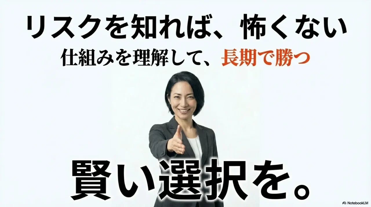 リスクを理解して長期で勝つという前向きなメッセージを伝える画像