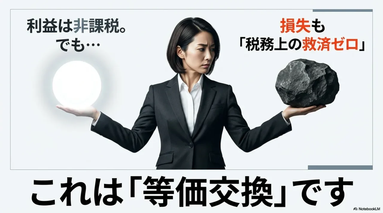 新NISAは利益が非課税でも損失は税務上の救済がないことを示す画像