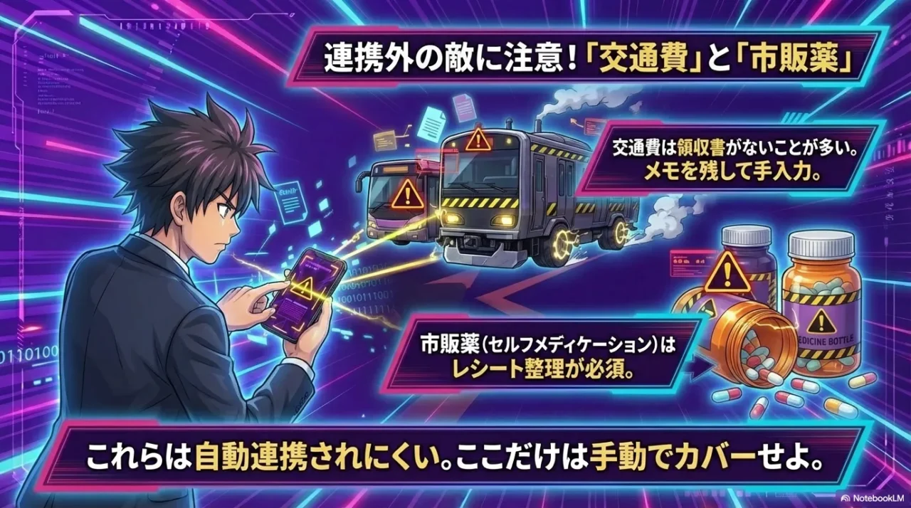 交通費と市販薬の入力注意点(メモとレシート整理)