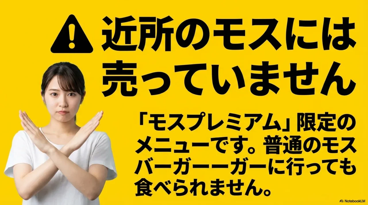 普通のモスバーガー店舗では販売していないモスプレミアム限定メニューの注意書き