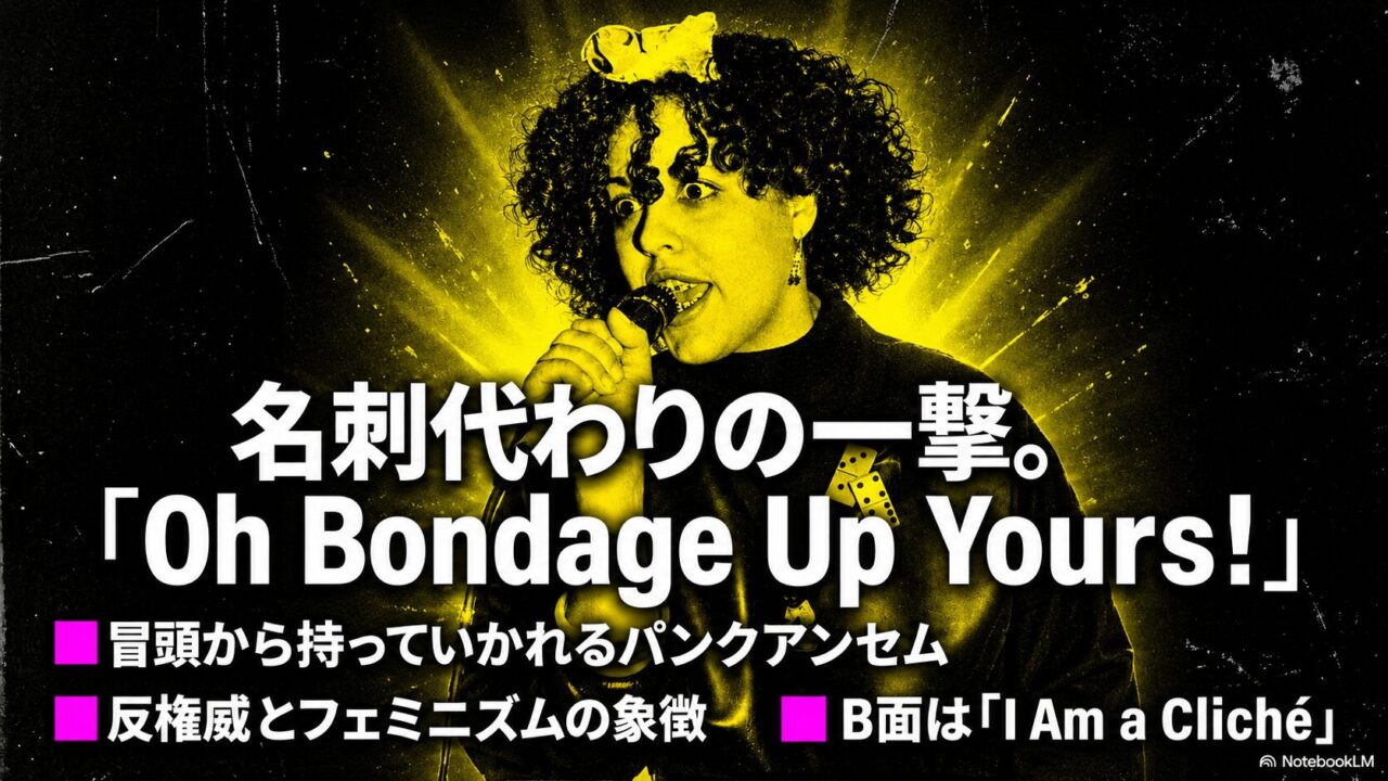 Xレイスペックスの代表曲Oh Bondage Up Yoursを紹介する画像