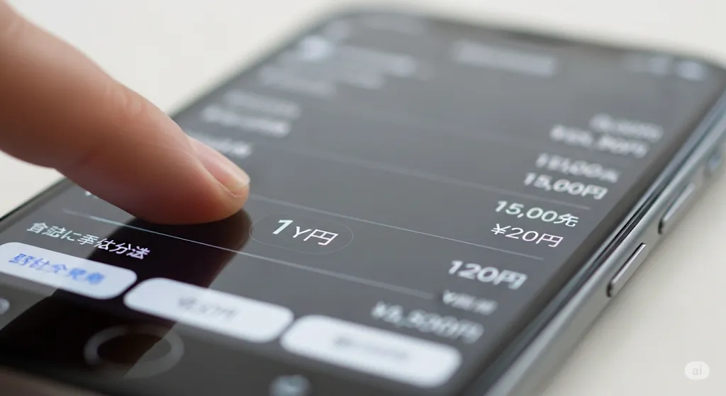 スマートフォンの画面に表示された1円の取引履歴