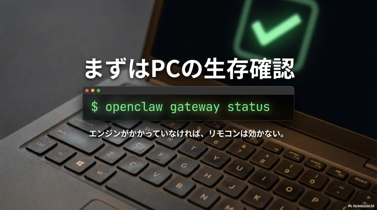 ターミナルでopenclaw gateway statusを実行して稼働状態を確認する画像