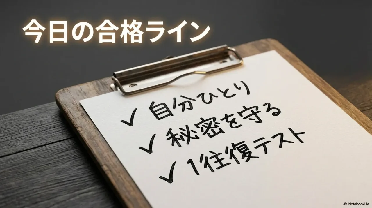 OpenClaw連携の最低限ルール(自分ひとり、秘密厳守、1往復テスト)をまとめた画像