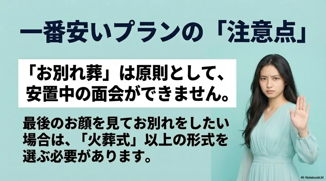 お別れ葬は原則として安置中の面会ができない点に注意と伝える画像
