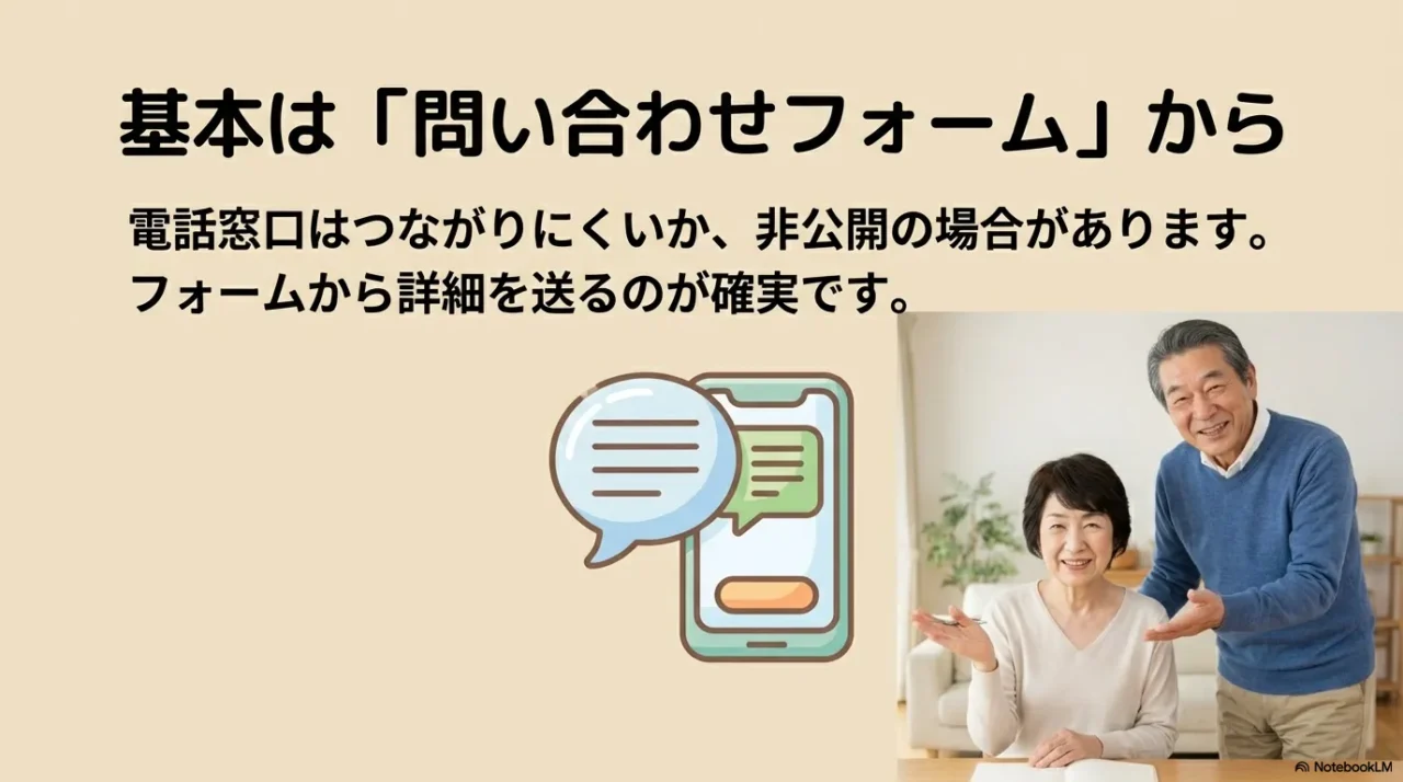 利用制限が解決しない場合は、状況に合った問い合わせフォームやチャットを使うべきと示す画像