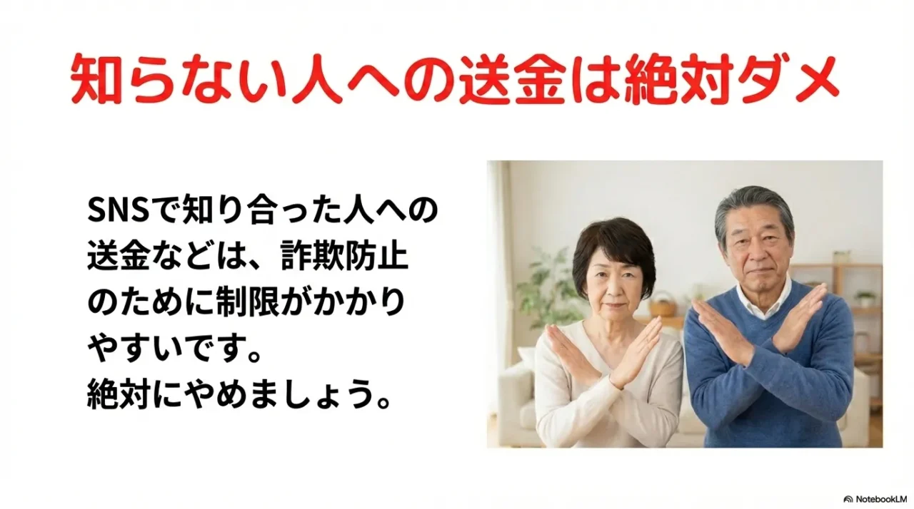 利用制限や認証の不安につけ込む詐欺を警戒し、公式以外で認証コードを入力しないよう注意する画像