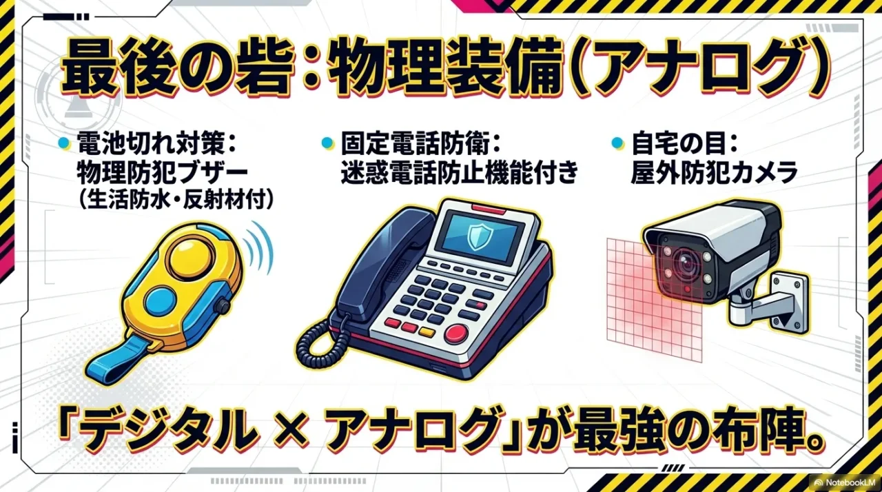 物理的な防犯装備のバックアップスライド