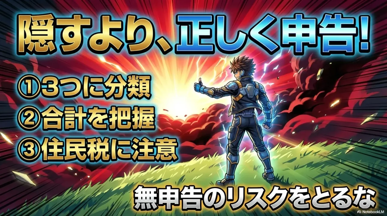 ポイ活の税金対策まとめ。3分類への仕分け、合計の把握、住民税への注意喚起と無申告リスクの回避について