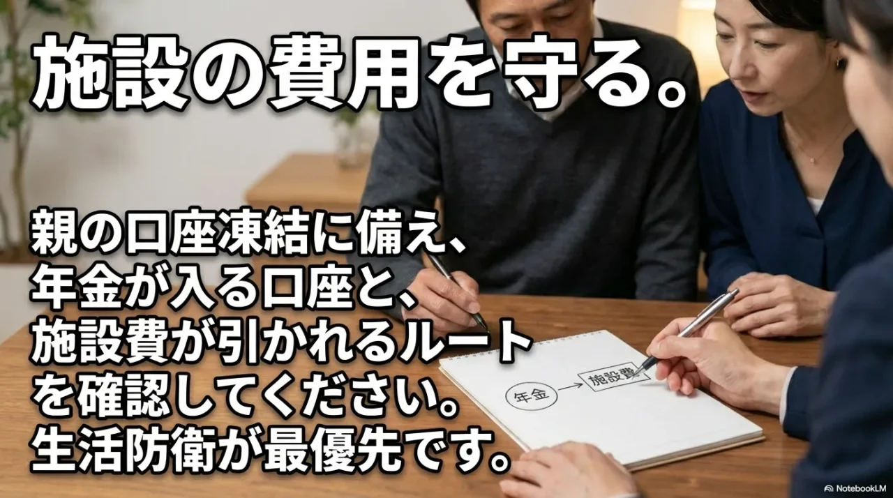 親の口座凍結に備えた施設費と生活防衛の優先