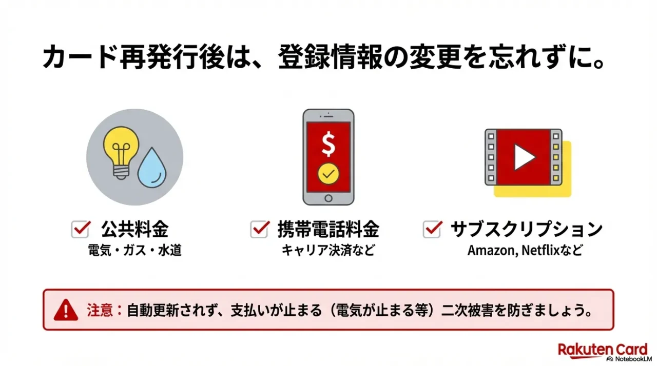 クレジットカード再発行後に登録変更が必要な公共料金・携帯電話・サブスクリプションのアイコン一覧