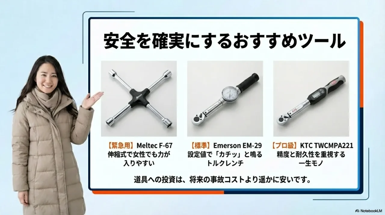 安全確保に役立つ工具の例を示す画像