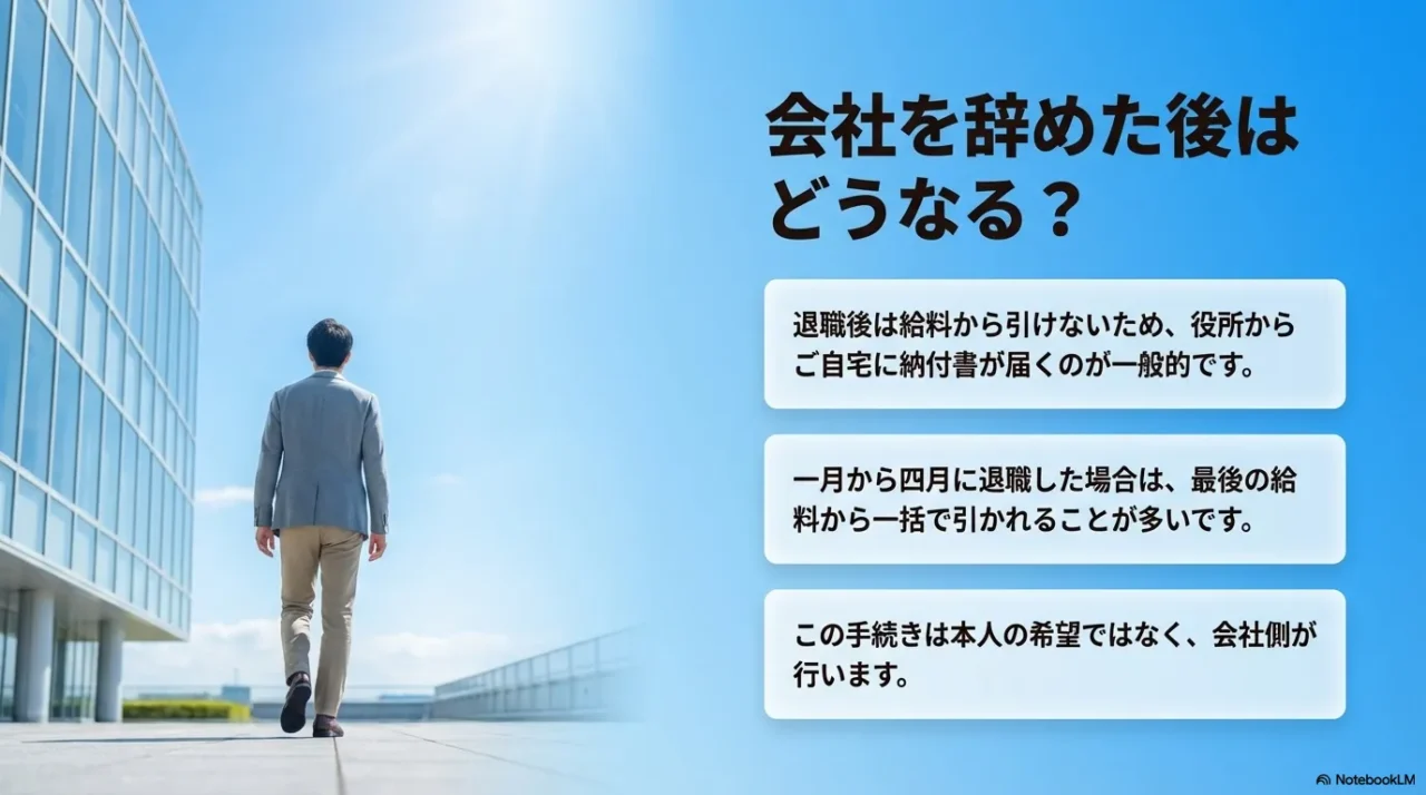 退職後は住民税が普通徴収へ切り替わることがあると示す画像