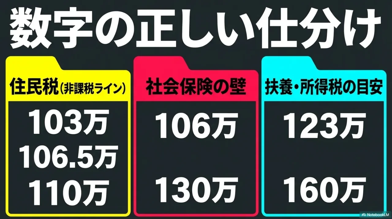 住民税と社会保険と扶養や所得税の数字を分類して見せる画像