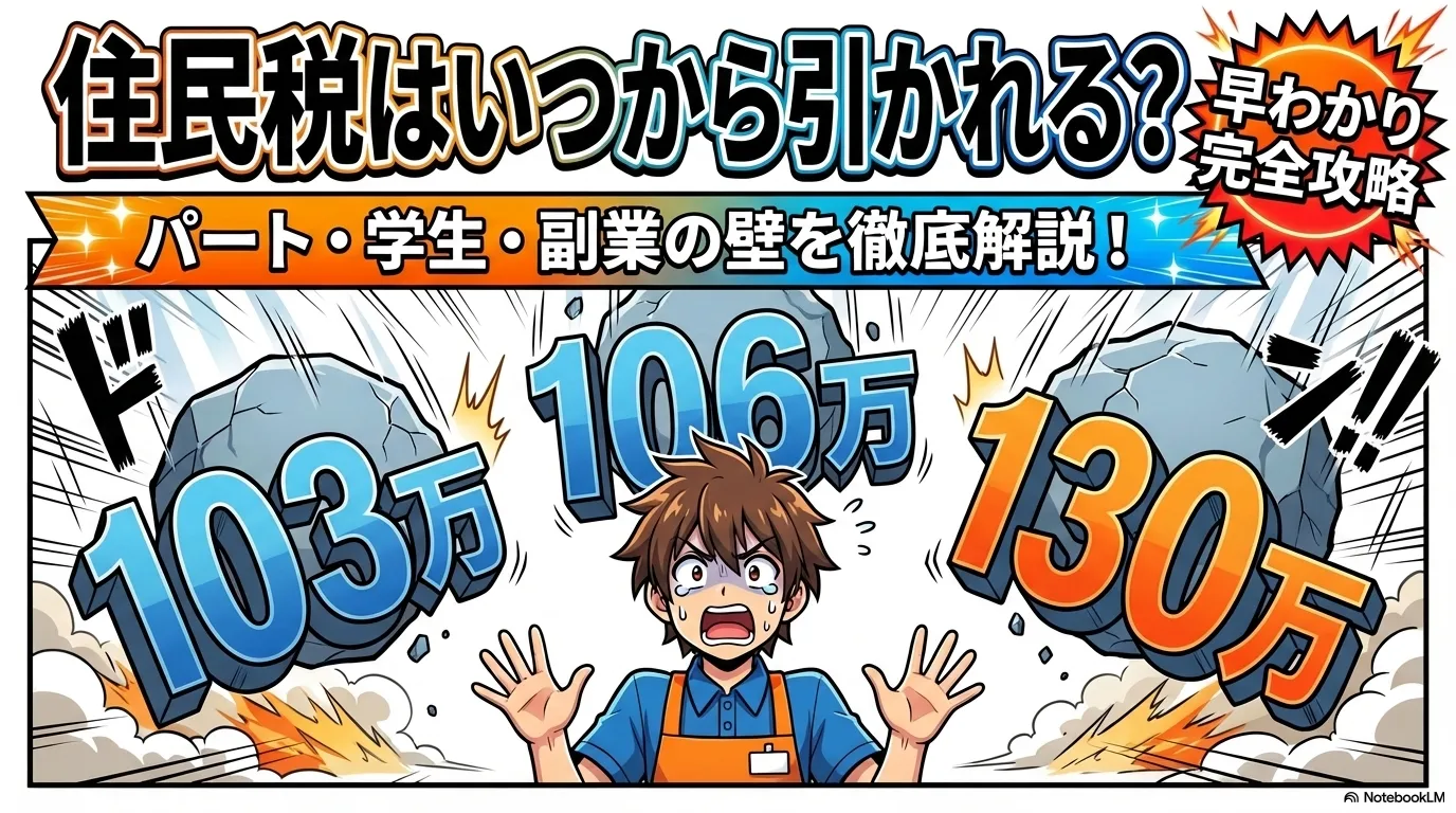 住民税はいくらからかかるのかを103万円、106万円、130万円の壁とあわせて示した導入画像