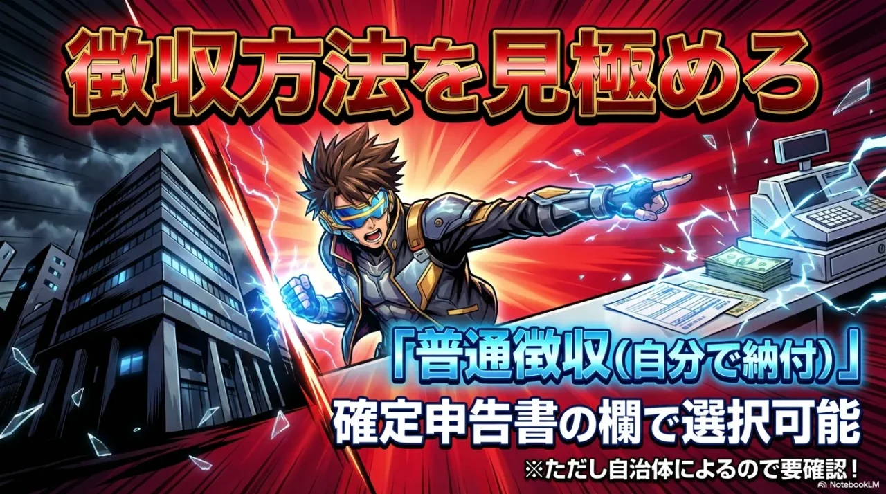 確定申告時に「自分で納付（普通徴収）」を選択することで会社バレのリスクを下げる方法についての解説図