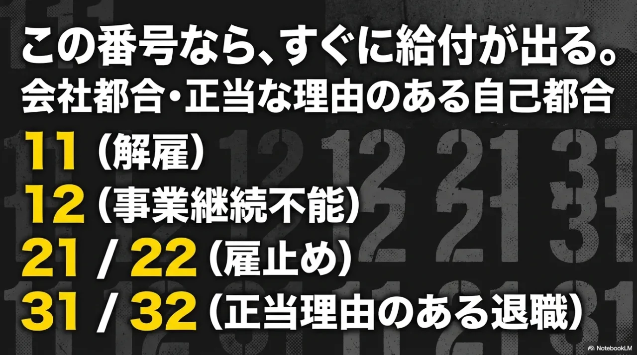 離職理由コード11・12・21/22・31/32の例をまとめた画像