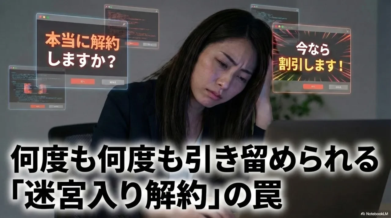 何度も引き留められる解約フローのイメージ