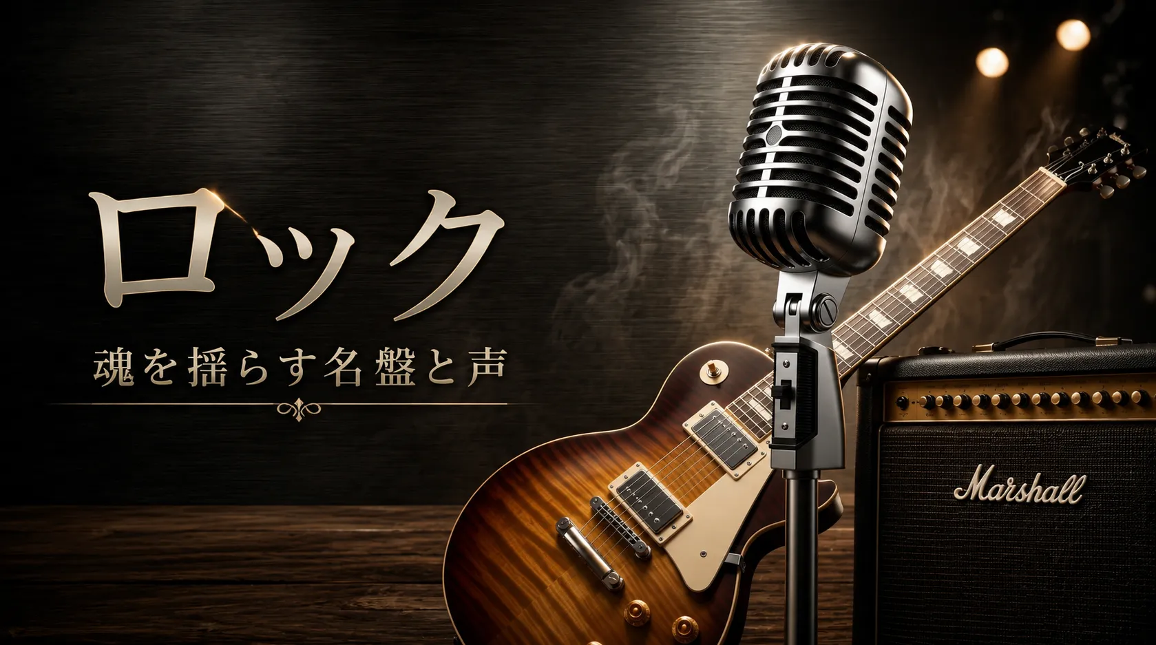 エレキギターとヴィンテージマイク、アンプに「ロック」の文字を配置したジェネレーションBのカテゴリー画像