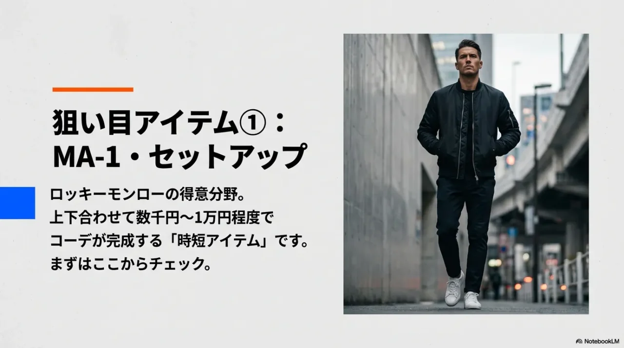 ロッキーモンローの得意分野はMA-1とセットアップでコスパを体感しやすい