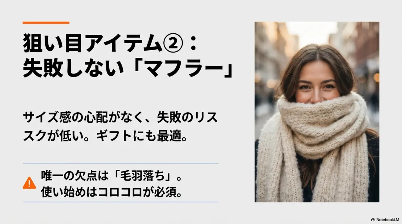 サイズの心配が少なくギフトにも向くロッキーモンローのマフラー紹介