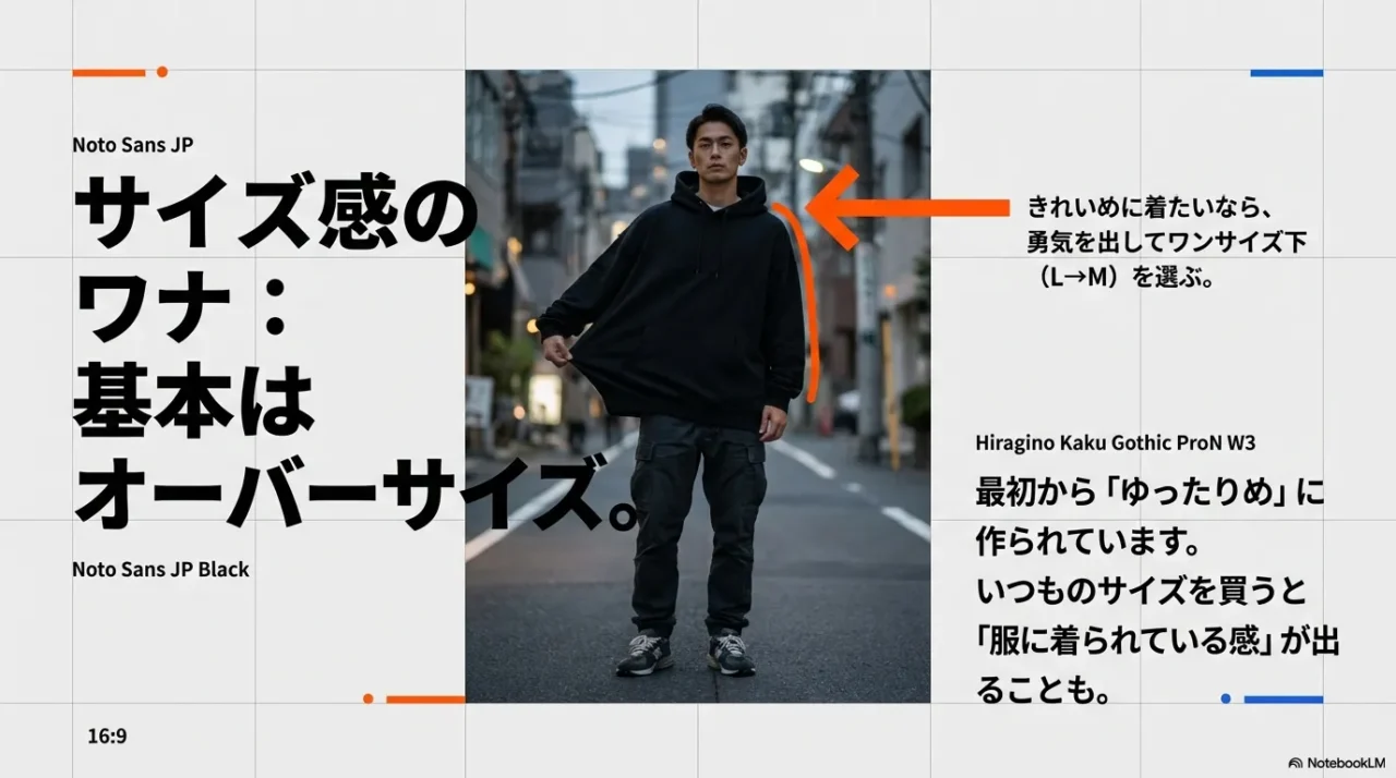 ロッキーモンローはゆったり作りで迷ったらワンサイズ下が無難という説明