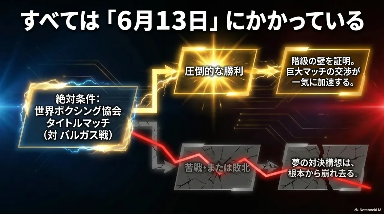 ロドリゲス対バルガス戦の結果が井上戦に与える影響を示した図