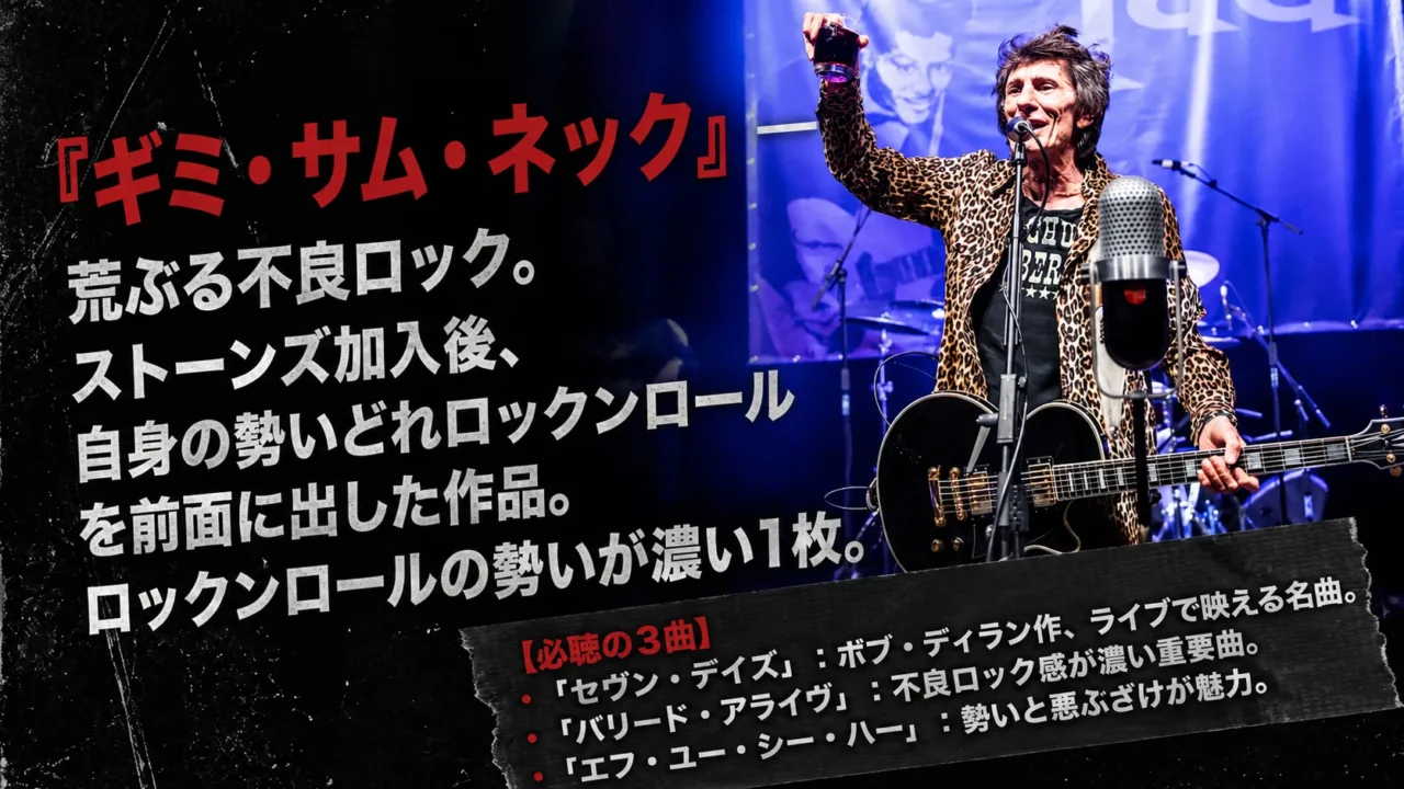 ロン・ウッド『ギミ・サム・ネック』の荒ぶるロックンロール感を表現した画像