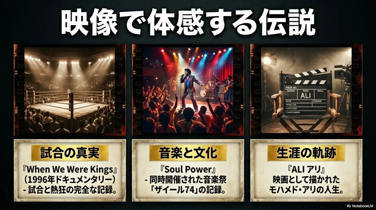 When We Were KingsやSoul Powerなどキンシャサの奇跡の関連作品を紹介する画像