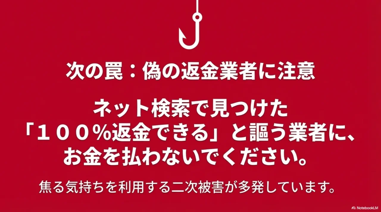 返金をうたう詐欺業者による二次被害の警告